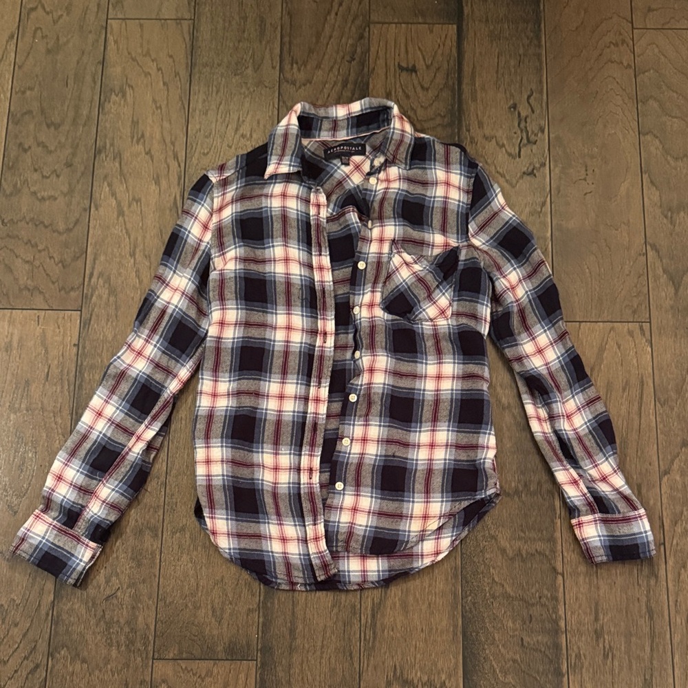 Aeropostale Navy and Red Plaid Casual Shirt